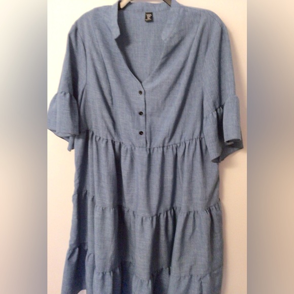 Shein Blue Button-Down Tiered Dress size 1X - Picture 3 of 6